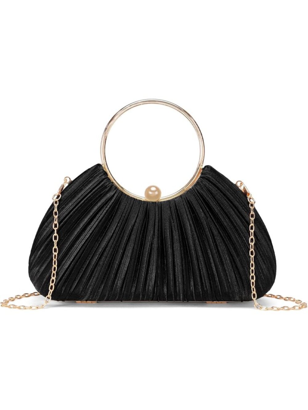 👜 Women's Black Satin Pleated Top Handle Clutch Handbag Elegant Evening Clutch